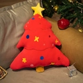 Red Christmas tree plush pillow with colorful dot patterns and festive home decor elements - Pentagram Red Tree