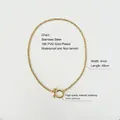 Detail of 18K gold plated stainless steel box chain with minimalist D-ring clasp - U-Buckle Box Chain / Full Gold Color