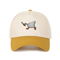 Contrast panel baseball cap with goose holding a knife embroidery and yellow brim - Cream White/Yellow