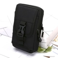 Vertical black nylon tactical phone pouch with dual zippers and secure buckle closure - Black Vertical