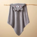 Grey hooded coral fleece baby towel featuring a cartoon bear embroidery and wavy texture - 80*80cm / S-Pattern Thickened Grey Bear