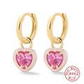 Pink heart crystal drop earrings in gold-plated sterling silver hoop style - 925 Silver / Gold-Pink
