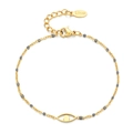 Minimalist gold stainless steel Evil Eye bracelet with grey beads and S.Steel tag - Evil Eye - Gray Beads