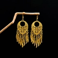 Golden bohemian peacock earrings with bell tassels and leaf pendants on wood branch - E3368 Vintage Tassel Dangle Decor
