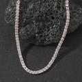 Detailed macro view of rose gold tennis necklace with square cut sparkling zircons - Single Necklace / Rose Gold Necklace
