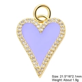 Light purple enamel heart charm with gold frame and cubic zirconia stones, size 21.5mm - Lavender Enamel Diamond Heart Style