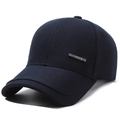 Men's navy blue baseball cap with cotton twill fabric and silver metal fashion badge - Navy Blue