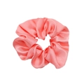 Peach pink satin silk scrunchie with soft glossy texture and elegant pleats on white background - Coral Pink