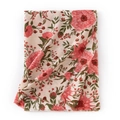 Écharpe en imitation cachemire avec imprimé rose et rouge et détails de franges - Beige Grande Fleur