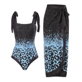 Dreiteiliges Bikini-Set mit Sternen- und Leopardenmuster und langem Wickelrock - S / Oberteil Und Unterteil / Blau-Schwarze Leoparden-Serie