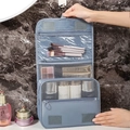 Grey hanging toiletry bag with multi-layer storage compartments for travel makeup - Gray