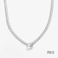 Collar de cadena plana de acero inoxidable plateado con colgante de circonita pera - Plata+Circón Blanco