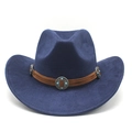 Detail of dark blue suede fedora featuring brown leather band and turquoise metal studs - M(56-59CM) / Navy Blue