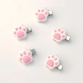 Set of 5 cute pink cat paw hair clips with 3D soft silicone texture and silver base - Little Cat Paw (5pcs Set)