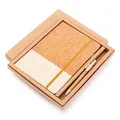 Milieuvriendelijke A5 kurk notitieboek en balpen cadeauset met gele elastische band - A5 Natuurlijk Hout Kleur Cadeaubox Set + Pen