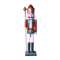 62cm wooden Nutcracker King with scepter in red and green festive holiday attire - Red and Green Sequin Style