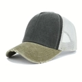 Distressed baseball cap in dark grey and olive green with white mesh back and torn visor - Adjustable / Black with Khaki Brim