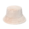 Detail shot of fluffy faux fur bucket hat in soft cream pink for winter warmth - Adult size 56-58cm / Beige