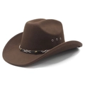 Detail of dark brown wool cowboy hat with leather rivet band and breathable metal eyelets - M (56-58cm) / Brown