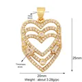 Gold plated triple heart pendant with white cubic zirconia pavé setting for DIY jewelry - Multi-Layer Zircon Heart / Gold