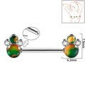 Silver nipple ring shield with green orange opal stone and white zircon sunflower design - 1.6x14mm (Threadless) / Style 6-Green Glitter