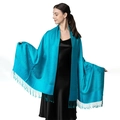 Luxurious turquoise cashmere-feel shawl with elegant paisley jacquard and fringe edges - Turquoise (T003-74)