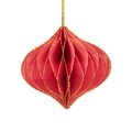 Mini decorazione a nido d'ape in carta rossa con glitter oro per albero di Natale - Lanterna