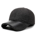 Gorra de béisbol de tweed gris y cuero negro con forro polar y orejeras térmicas - Ajustable / Gris