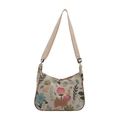 Floral jacquard canvas shoulder bag in pink and blue floral print with adjustable strap - Off White