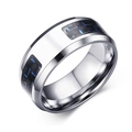 Anello da uomo 8mm in acciaio inossidabile con intarsio in fibra di carbonio blu e nera - Taglia US 7 / Acciaio Liscio