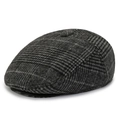Boina clásica de estilo británico a cuadros grises para hombre en tela cálida de otoño invierno - Talla única / Negro