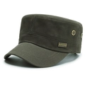 Army green cotton canvas cadet cap featuring a vintage metal brand plate and eyelets - Adjustable / Metal Label Army Green