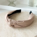 Serre-tête large beige à nœud croisé en tissu sergé texturé pour un style estival chic - Kaki