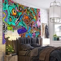 Arazzo psichedelico con volti vivaci e occhi astratti per decorazione murale della camera - 150x130cm / Volti astratti psichedelici