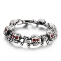 Hip hop men's stainless steel skull bracelet with red crystal eyes on white background - Silver Color Red Eyes Skull Style (KB149866-KJX)