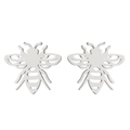 Minimalist stainless steel honeybee stud earrings with hollow wings on white background - 279 Bee / Steel