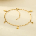 18K gold plated titanium steel anklet featuring heart charms and round gold beads - Animal Paw Bell Charm Style(KJ4356-Z)