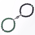Detail of beaded couple bracelets with magnetic handshake clasp and green stone beads - Malachite + Matte Stone Bracelet