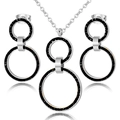 Silver stainless steel jewelry set with Roman numeral hollow circles and black glitter rings - Silver Roman Numerals Black Texture (款式6)