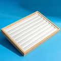 Bamboo wood jewelry display tray with 7 white ring slots for elegant storage - Ring Tray