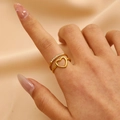 Minimalistische 18K vergulde ring met pavé kristallen en opengewerkt hartontwerp - Holle Hartstijl (9250) / Goud