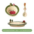 Ceramic tableware set including apple pattern bowl, spoon, and tree car dinner plate - Bowl/Apple + Spoon + 7 Inch Plate/Red Car