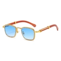 Quadratische randlose Diamant-Sonnenbrille mit blauem Farbverlauf und Holzmaserung - Goldrahmen Blau Verlaufs