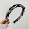 Braided black and white houndstooth headband with pearl and rhinestone embellishments - Pearl Rhinestone Braided Style / Black Houndstooth
