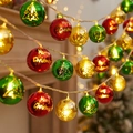 Warm glowing Christmas ball string lights with red green and gold ornaments - Christmas Gilded Ball Tree / 1.5m 10LED Battery