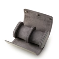 Portable gray leather watch travel case with soft velvet interior and secure snap closure - 2-Slot Style / Gray