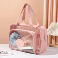 Rosa wasserfeste Kulturtasche mit Trennung von trocken und nass aus PVC und Mesh - Rosa Groß