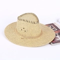 Detail of straw cowboy hat featuring breathable air holes and braided rope decoration - One Color / Beige