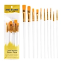 Set of 10 blue art brushes with white handles and orange synthetic bristles in retail pack - 10-Piece Set / White