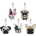 Set portachiavi fai da te diamante 5D con cinque design unici di teste di cani - Teste di Bulldog e Carlino-A29 / Pezzo Singolo